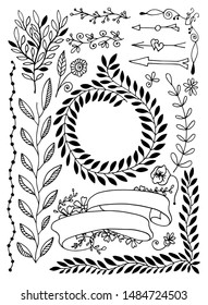 set of hand drawing sketch doodle divider decor elements frames, edge lines, vector illustration collection