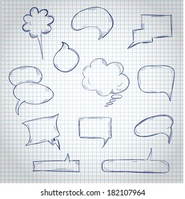 Set of Hand Drawing Speech Bubbles on Copy-book Sheet 