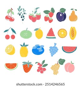 Set of hand drawing sweet fruit. Isolated, vector illustration. Create card, banner, label, pattern, fabric