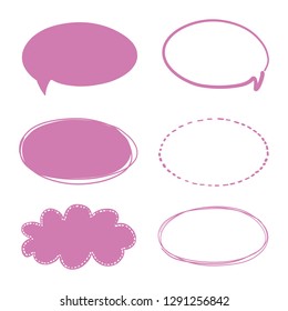Set of hand drawing sweet pink colored various speech bubbles. 