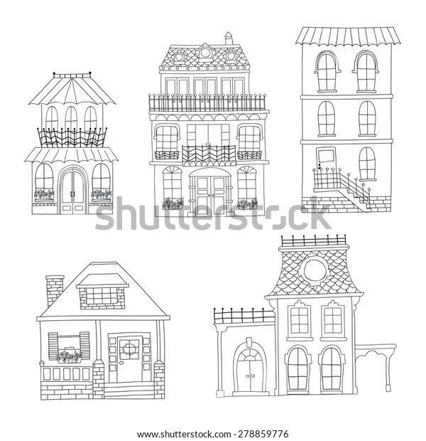 Set Hand Drawing Vintage Houses Stock Vector (Royalty Free) 278859776