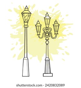 Set of Hand drawing of vintage street Lamp illustration vector