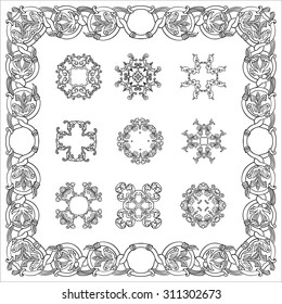 Set hand drawing zentangle decorative frame.. Italian majolica style Black and white. Flower mandala. Vector illustration. The best for your design, textiles, posters, tattoos, corporate identity