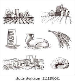 Set of hand drawings on bread theme.