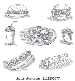 Set of hand drawings on Fast Food theme.