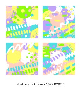 Set of hand drawn abstract background with colorful paint spots,strokes,blots, dashes and lines. Grungy modern vector illustration  for your design. Perfect for website,poster, print, flyer, card, ad.