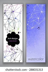 Set of hand drawn abstract banner templates, watercolor background and low poly style design, watercolor background, vector illustration.