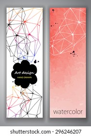 Set of hand drawn abstract banner templates, watercolor background and low poly style design, watercolor background, vector illustration.