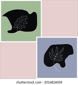 Conjunto de hojas de boho abstractas dibujadas a mano con formas de color aisladas en un fondo adecuado para cualquier lugar. tarjeta de felicitación de la tarjeta de invitación del logotipo de diseño de ilustración de vector plana