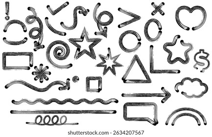 Set of hand drawn abstract brush stroke shapes, line elements vector illustration