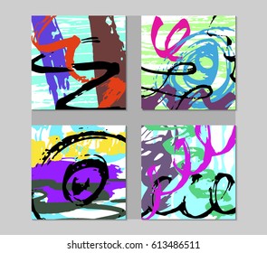 Set of Hand Drawn Abstract Cards with Colorful Texture Template Design Stock Vector Illustration