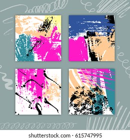Set of Hand Drawn Abstract Cards with Colorful Texture Creative Template Design Stock Vector Illustration