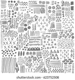 Set of hand drawn abstract doodles, patterns, and shapes 