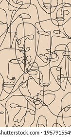 Set of hand drawn abstract faces in line art style, modern minimalism art, aesthetic contour, vector illustration.