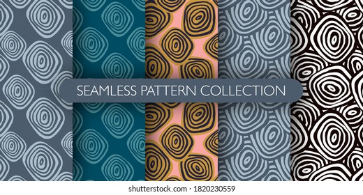 Set of hand drawn abstract geometric circles seamless pattern. Crossed arc wallpaper collection. Simple background for book covers, design, graphic art, wrapping paper. Vector illustration