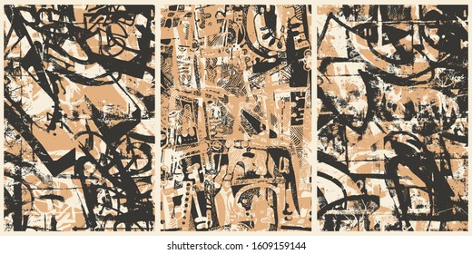 Set of Hand drawn Abstract Graffiti Background. vector illustration