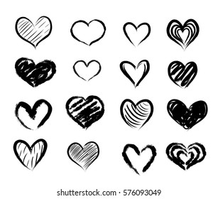 Set of hand drawn abstract hearts. vector