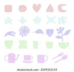 Set of hand drawn abstract illustrations, patterns and shapes with textures for design.