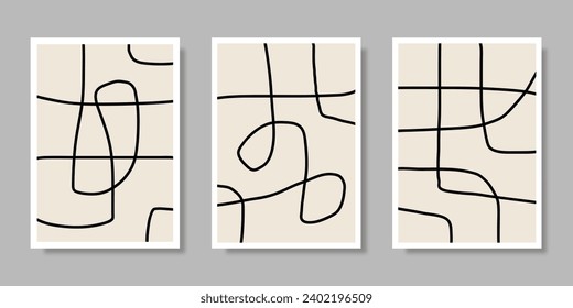 Set of hand drawn abstract line art background designs. Can be used for wall decorations, book covers, brochures, posters, flyer designs. Vector illustration