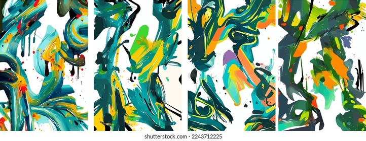Set of hand drawn abstract nature background. vector colorful watercolor ink doodle tropical leaves flowers, splatters and shapes, background for paper, cover, fabric, interior decor.