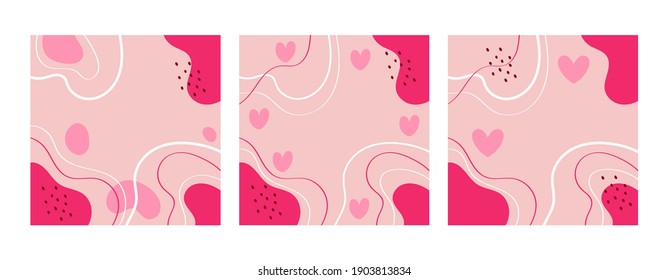 Conjunto de formas orgánicas abstractas dibujadas a mano y fondo de corazón, líneas de fondo con espacio de copia para texto e imágenes. Ilustración vectorial, eps 10