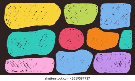 Set of hand drawn abstract rectangle frames, banners. Organic doodle liquid shapes. Organic vector flat blobs. Irregular fluid bubbles. Vector illustration. Empty text box isolated on black background