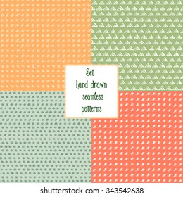 A set of hand drawn abstract seamless patterns. Tiling repeat backgrounds collection in soft color.