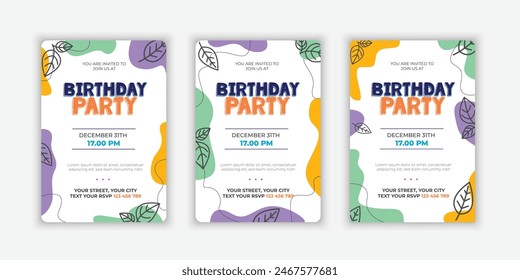 Set Hand drawn abstract shapes birthday invitation template