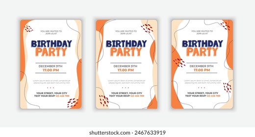 Set Hand drawn abstract shapes birthday invitation template