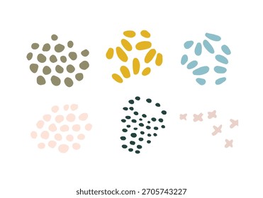 Conjunto de Formas abstractas dibujadas a mano, puntos, puntos y líneas.