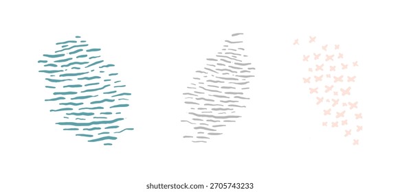 Conjunto de Formas abstractas dibujadas a mano, puntos, puntos y líneas.