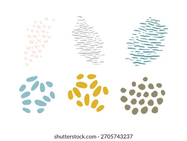 Conjunto de Formas abstractas dibujadas a mano, puntos, puntos y líneas.