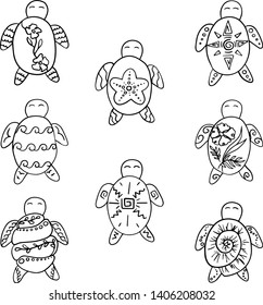 Set of hand drawn abstract turtles - Vector