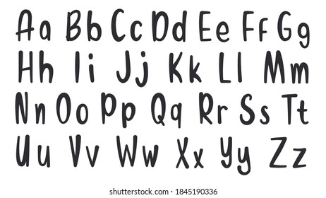 Set of hand drawn alphabet font. Simple line letters. Handwritten alphabet uppercase lowercase letters. Vector Illustration. EPS 10