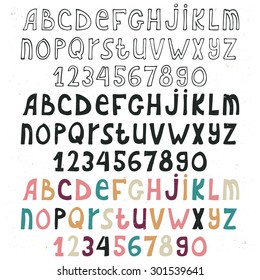 Set of hand drawn alphabet isolated on white background, doodle letters collections, three variations.ABC for your design. Easy to use and edit letters.