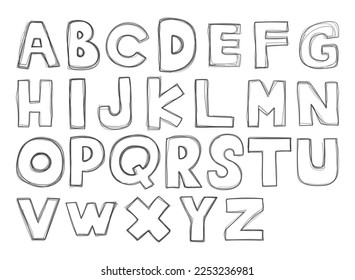 Set of hand drawn alphabet letters. Line design. Eps 10.