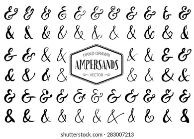 Set of hand drawn ampersands. Ink illustration.