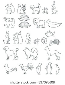 set hand drawn animals