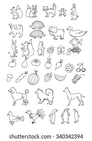 set hand drawn animals