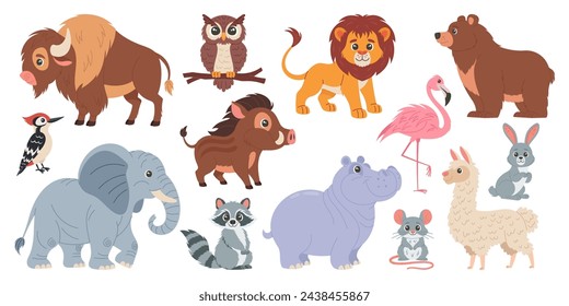 Set with hand drawn animals. Forest characters. Vector cartoon set of objects for your design.