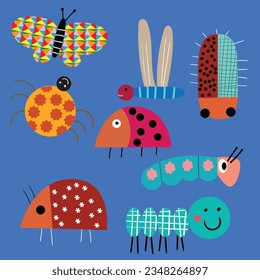 Set of hand drawn animals, leaf and floral design elements.