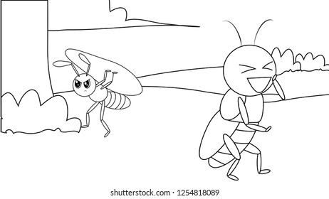 Set of a hand drawn ant, snow and panorama. Scetch in Black outline on white background. Elements for card, banner, pattern, coloring,.