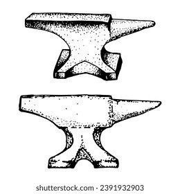 set of the hand drawn anvils. Vector illustration.