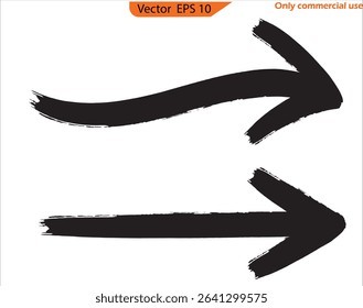 Set of hand drawn  Arrow Brush. Grunge arrow paint different direction vector illustration. 