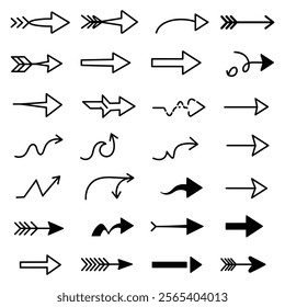 A set of Hand drawn arrow direction doodle with white background