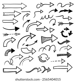 A set of Hand drawn arrow direction doodle with white background