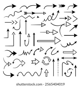 A set of Hand drawn arrow direction doodle with white background