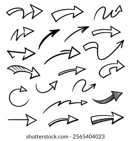 A set of Hand drawn arrow direction doodle with white background