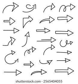 A set of Hand drawn arrow direction doodle with white background
