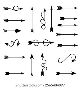 A set of Hand drawn arrow direction doodle with white background